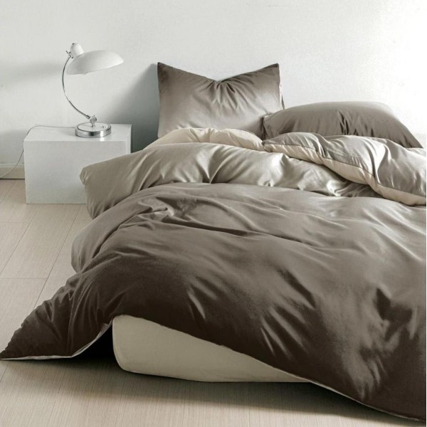 Lenjerie pat dublu (140x200cm, 160x200cm, 180x200cm), bumbac satinat, cearsaf clasic, 4 piese,  Kaki [1]