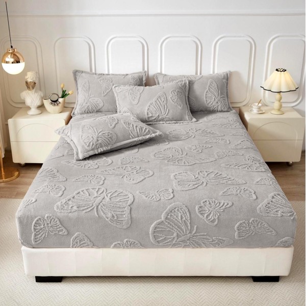 Cearsaf cu elastic COCOLINO, 180x200x25cm, 2 fete de perne, fluturi, Gri deschis [1]