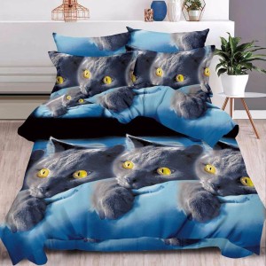 Lenjerie pat dublu, 6 PIESE, IMPRIMEU 3D Multiplicat, Albastru, pisici Lenjerie pat dublu, 6 PIESE, IMPRIMEU 3D Multiplicat, Albastru, pisici
