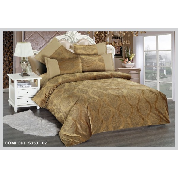 Lenjerie de Pat dublu, din Catifea Royală Velvetto, East Comfort, 6 piese – Răsfăț Premium și Confort de Lux, Cu Tehnologie de Broderie Digitală, Maro Gold [1]