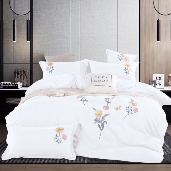 Lenjerie de Pat Dublu cu Elastic, Bumbac Satinat Deluxe, 4 Piese, Alb - Moale, Rezistentă, Ușor de Întreținut [1]