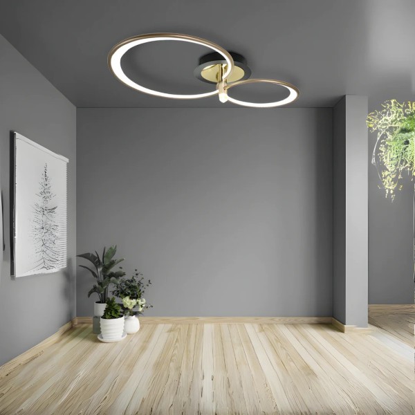 Lustra LED RFAN, Model HX80001-2, Cu Telecomanda, 3 Tipuri De Lumina, Intensitate Reglabila, 53W, Negru/Auriu [1]