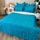 Lenjerie pat dublu, BUMBAC FINET, 8 piese, cu 2 DRAPERII INCLUSE, Turquoise, Alb, stelute