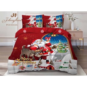 Lenjerie pat dublu,  FINET, Digital Print, Craciun, Roșu, Multicolor, Moș Crăciun, Rudolf Lenjerie pat dublu,  FINET, Digital Print, Craciun, Roșu, Multicolor, Moș Crăciun, Rudolf