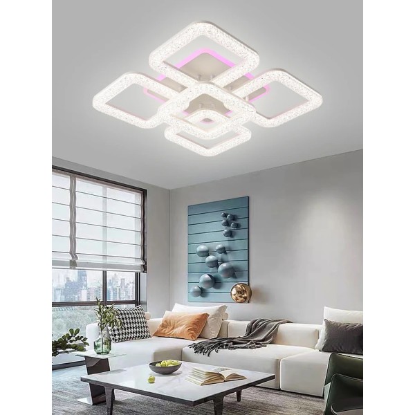 Lustra LED RFAN, Model R9133/5AC, Cu Telecomanda, 3 Tipuri De Lumina Plus Lumina RGB, Intensitate Reglabila, 109W, Alb [1]
