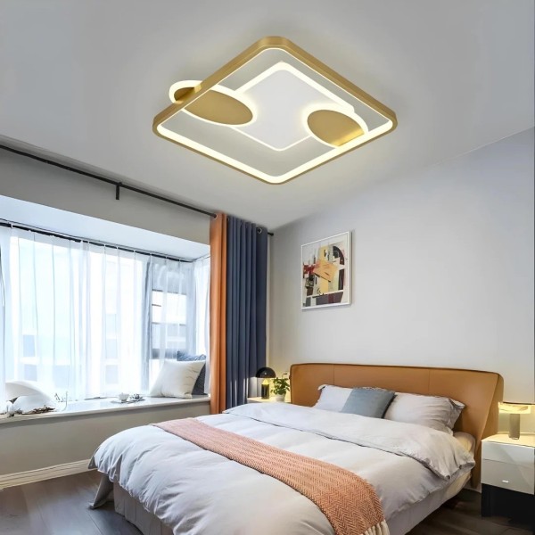 Lustra LED RFAN, Model R9054/S, Cu Telecomanda, 3 Tipuri De Lumina, Intensitate Reglabila, 110W, Auriu [1]