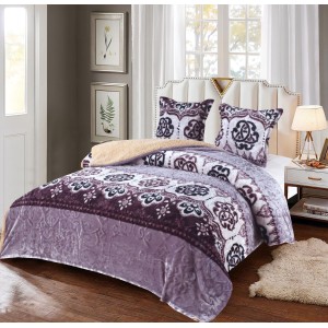 Pilota CoCoLiNo Frizzy cu blanita, matlasata, 200x230cm, cu fete de perna 60x60cm, Mov, Lila, model elegant