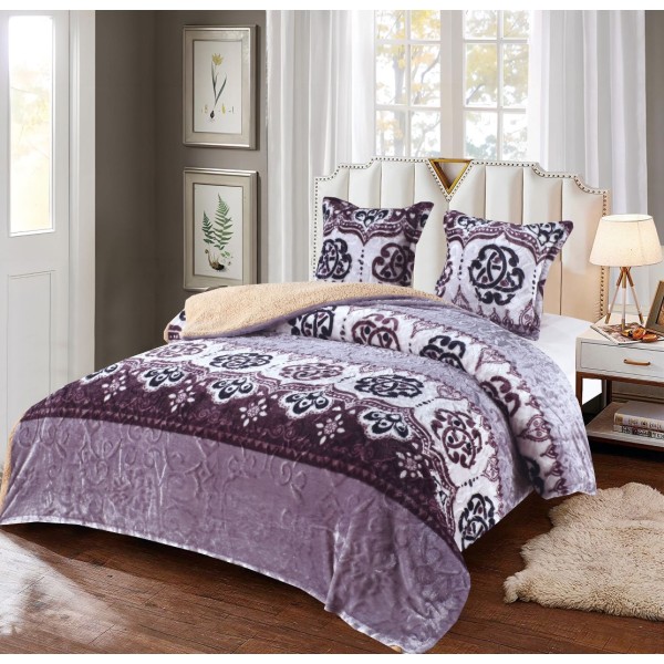 Pilota CoCoLiNo Frizzy cu blanita, matlasata, 200x230cm, cu fete de perna 60x60cm, Mov, Lila, model elegant [1]