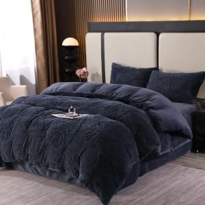 Lenjerie de Pat Dublu, Cocolino Ultra Pufoasă, 4 piese, cu Fluturi 3D, Bleumarin inchis