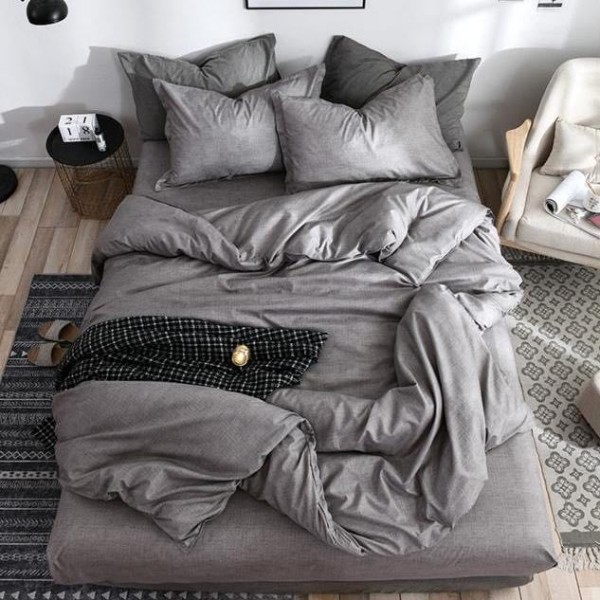 Lenjerie pat dublu (140x200cm, 160x200cm, 180x200cm), Finet Soft, cearsaf clasic, 4 piese, Gri [1]
