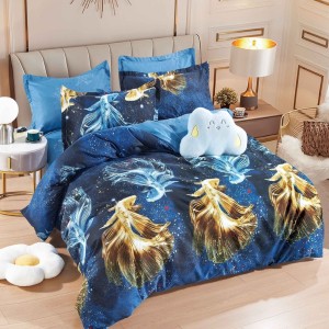 Lenjerie pat dublu, FINET, 6 piese, Jojo Home, Albastru, Auriu, pești Lenjerie pat dublu, FINET, 6 piese, Jojo Home, Albastru, Auriu, pești