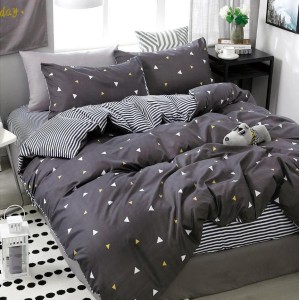 Lenjerie pat dublu cu Elastic, bumbac satinat, Gri, forme geometrice