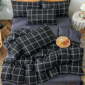 Lenjerie pat dublu cu Elastic (160x200cm si 180x200cm), bumbac satinat, Gri, patratele Lenjerie pat dublu cu Elastic (160x200cm si 180x200cm), bumbac satinat, Gri, patratele