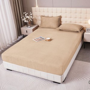 Husa cu elastic 160x200cm, pufoasa cocolino si 2 fete de perna, Bej