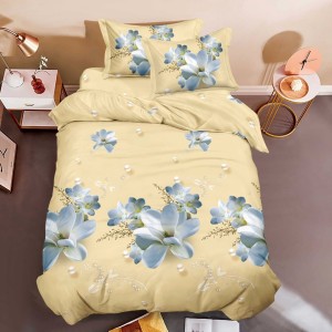 Lenjerie pat 1 PERSOANA, 3 piese, IMPRIMEU 3D Multiplicat, Microfibra, Bej, flori