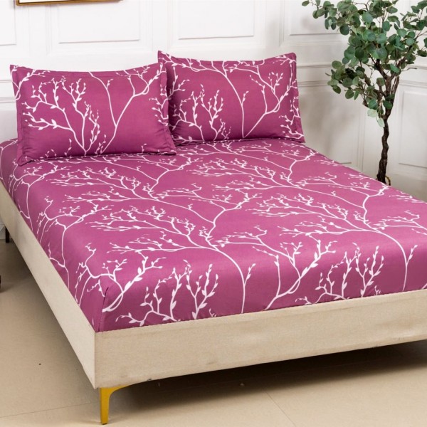 Cearsaf cu elastic, Bumbac Satinat, 160/180x200cm, 2 fete de perne 50x70cm, Mov, crengute [1]