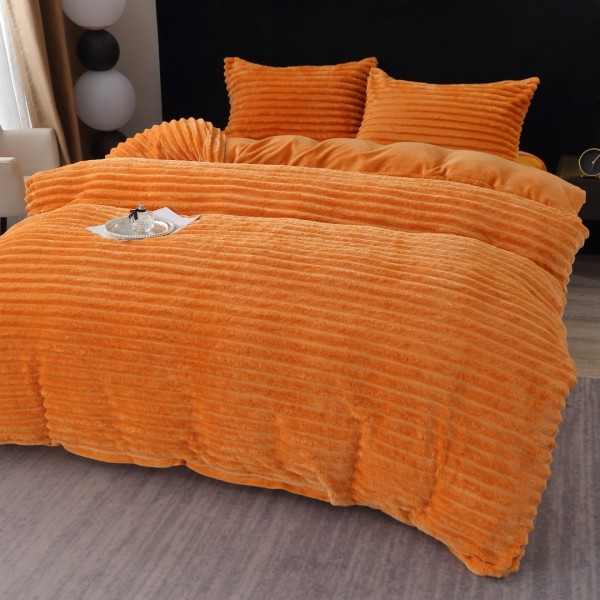 Lenjerie de Pat Dublu, 4 piese, Blăniță Artificială de Iepure Cocolino, Model Gofrat – Moale, Călduroasă și Elegantă pentru Nopți de Vis, Portocaliu [1]