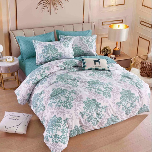 Lenjerie pat dublu,  FINET, 6 piese, Jojo Home, Turquoise, model oriental [1]