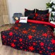 Lenjerie pat dublu, BUMBAC FINET, 8 piese, cu 2 DRAPERII INCLUSE, Negru, Roșu, stelute