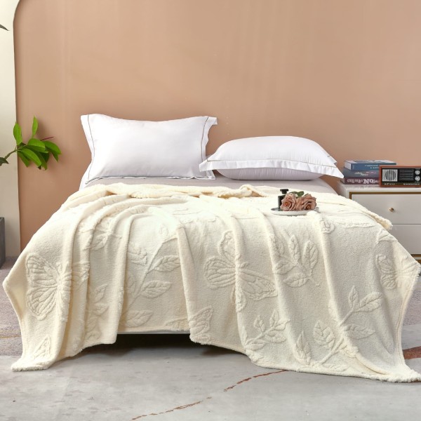 Patura CoCoLiNo, model grofat cu model in relief, 200x230cm, crem, fluturi [1]