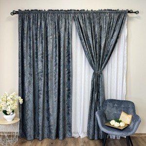 Draperie Catifea MYKONOS cu valuri rafinate aurii, 140cm latime x 260cm înălțime, cu TIV LAT, Gri inchis - V11 Draperie Catifea MYKONOS cu valuri rafinate aurii, 140cm latime x 260cm înălțime, cu TIV LAT, Gri inchis - V11