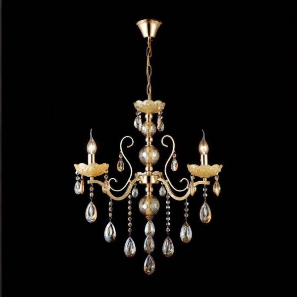 Candelabru RFAN, Model 7703-3 Cu Margele Tip Cristal, Metal, 3 X E14, Auriu [1]