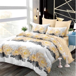 Lenjerie pat dublu, FINET, cu elastic, 6 piese, Gri, Galben, Nuferi Lenjerie pat dublu, FINET, cu elastic, 6 piese, Gri, Galben, Nuferi