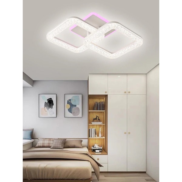 Lustra LED RFAN, Model R9133/2C, Cu Telecomanda, 3 Tipuri De Lumina Plus Lumina RGB, Intensitate Reglabila, 47W, Alb [1]