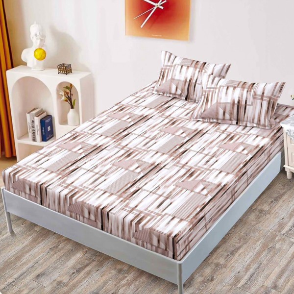 Cearsaf cu elastic, FINET, 160x200cm, 2 fete de perne 50x70cm, Alb, Maro, Forme Geometrice – confort si eleganta pentru patul tau [1]