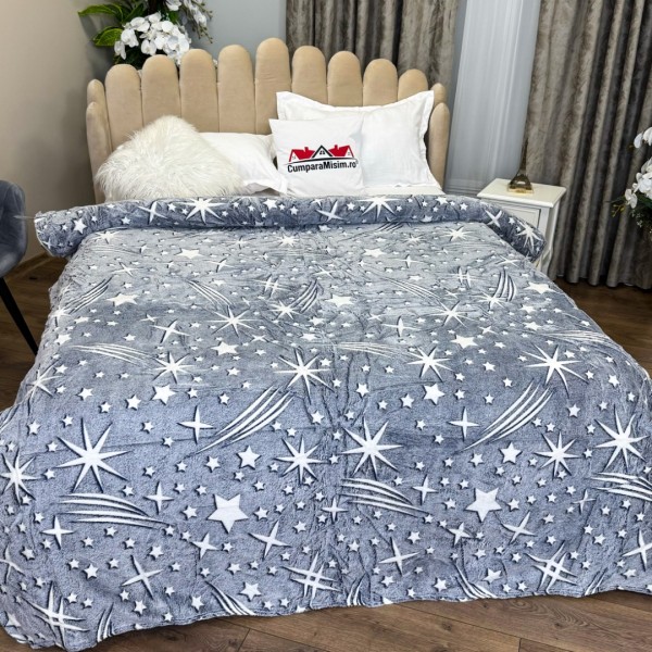 Patura CoCoLiNo Puffy, 200x220cm, Gri, Alb, ploaie de stele [1]