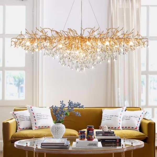 Candelabru RFAN, Model R9110/1600+750, Textura Cristal, Metal, 16 X E14, Auriu [1]