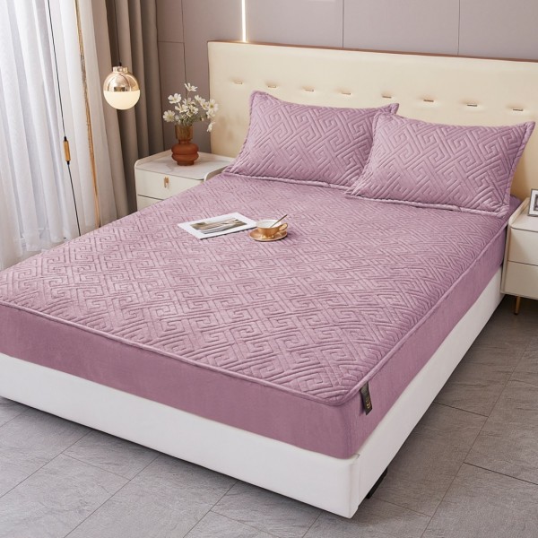Husă Matlasată Tip Topper din Catifea 160x200cm, cu 2 Fețe de Pernă 50x70cm -  Somn Odihnitor și Susținere pentru Spate, Lila [1]