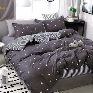 Lenjerie pat dublu (140x200cm, 160x200cm, 180x200cm), bumbac satinat, cearsaf clasic, 4 piese,  Gri, forme geometrice Lenjerie pat dublu (140x200cm, 160x200cm, 180x200cm), bumbac satinat, cearsaf clasic, 4 piese,  Gri, forme geometrice