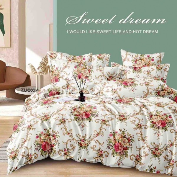 Lenjerie pat dublu,  FINET, 6 piese, Jojo Home, Bej, flori [1]