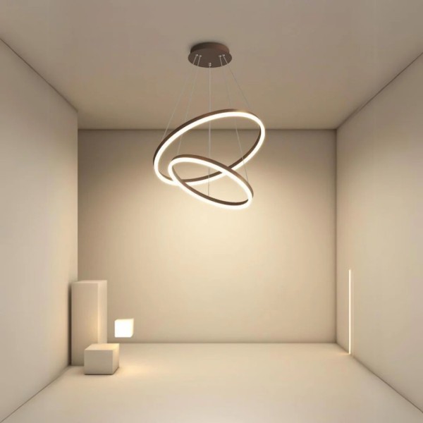 Lustra LED Tip Pendul RFAN, Model F313/2, Cu Telecomanda, 3 Tipuri De Lumina, Inaltime Reglabila, 120W, Maro [1]