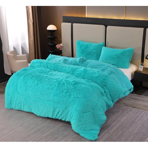 Pilota Super Pufoasă CoCoLiNo Fluffy cu Blăniță Sherpa Asortată, 200x230 cm, 4 kg, 2 Fețe de Pernă Asortate, 50x70cm – Căldură Instantă și Confort de Lux pentru Nopți Reci, Bleu [1]