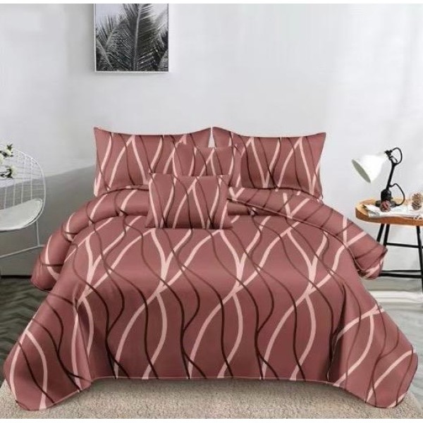 Lenjerie pentru Pat Dublu, Cocolino Premium, 4 Piese – Plușată, Groasă, și Călduroasă, Ideală pentru Iarnă –  Confort Maxim, Antișifonare, Roz prafuit, dungi [1]