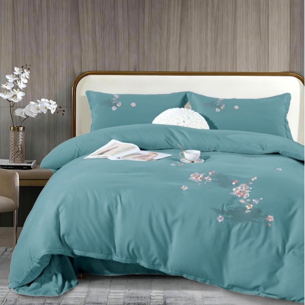 Lenjerie pat dublu, Finet All Season Deluxe cu BRODERIE, 4 piese, Albastru deschis [1]