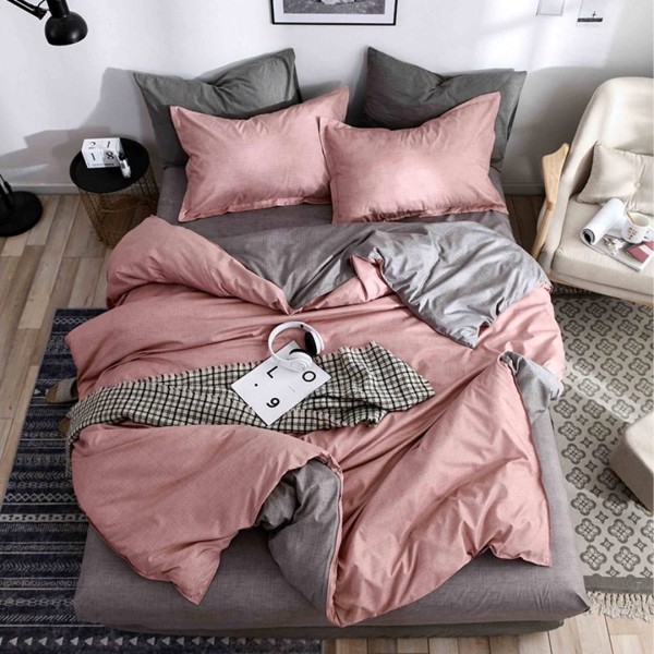 Lenjerie pat 140x200cm, 4 piese, cu ELASTIC,  Gri-Roz [1]