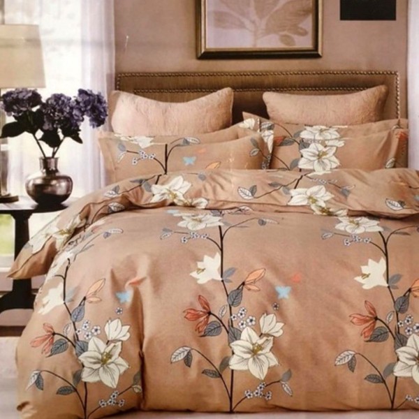 Lenjerie pat dublu,  FINET, 6 piese, Maro, flori [1]