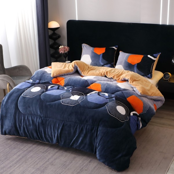  Pilota Cocolino cu blanita 200x230cm si 2 fete de perna 50x70cm, Bleumarin, forme geometrice [1]