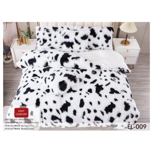 Lenjerie pat dublu, Super Pufoasa COCOLINO Fluffy, 6 piese, alb, negru, animal print