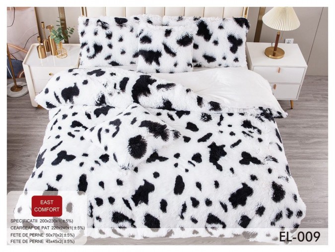 Lenjerie pat dublu, Super Pufoasa COCOLINO Fluffy, 6 piese, alb, negru, animal print