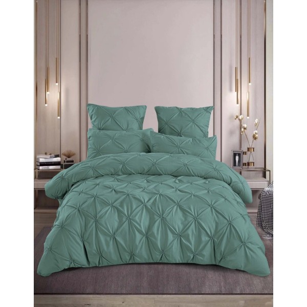 Lenjerie de Pat Premium din  Finet cu Pliuri Brodate, 6 Piese, Nesifonabilă și Durabilă, Verde Feriga [1]