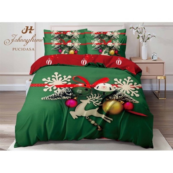 Lenjerie pat dublu,  FINET, Digital Print, Craciun, Verde, Roșu, decorațiuni de Craciun [1]