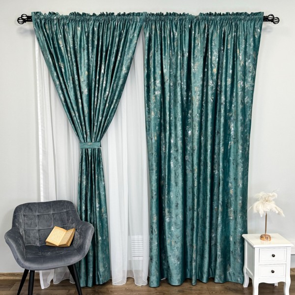 Set 2 Draperii Catifea Asama cu insertii aurii - 2m latime x 2.50m inaltime x Tiv lat - V9 [1]