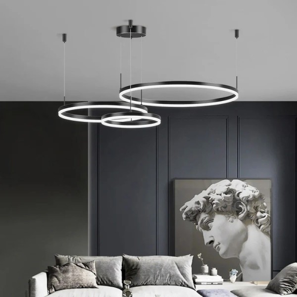 Lustra LED Tip Pendul RFAN, Model F203003/3, Cu Telecomanda, 3 Tipuri De Lumina, Inaltime Reglabila, 160W, Negru [1]