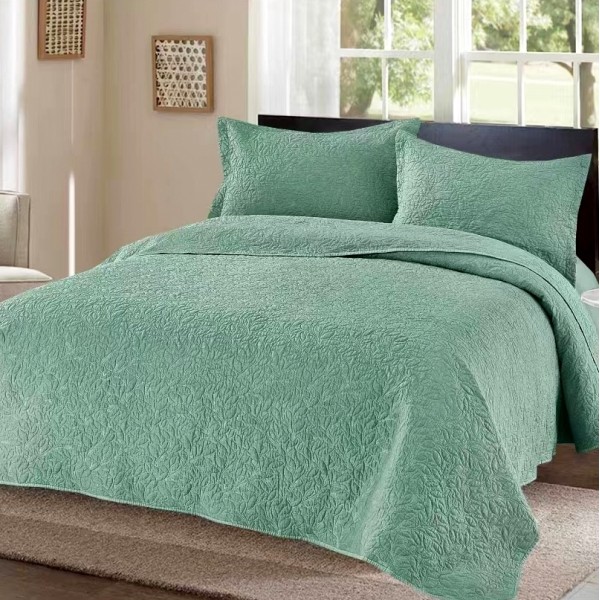 Cuvertura pat dublu din Bumbac Satinat Superior, 3 PIESE, Verde [1]