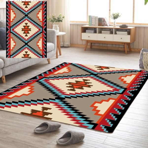 Covor Antiderapant, Design Traditional, 80x150cm, Rosu/Crem/Bleu [1]