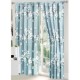 Lenjerie pat dublu, BUMBAC FINET, 8 piese, cu 2 DRAPERII INCLUSE, Bleu, flori